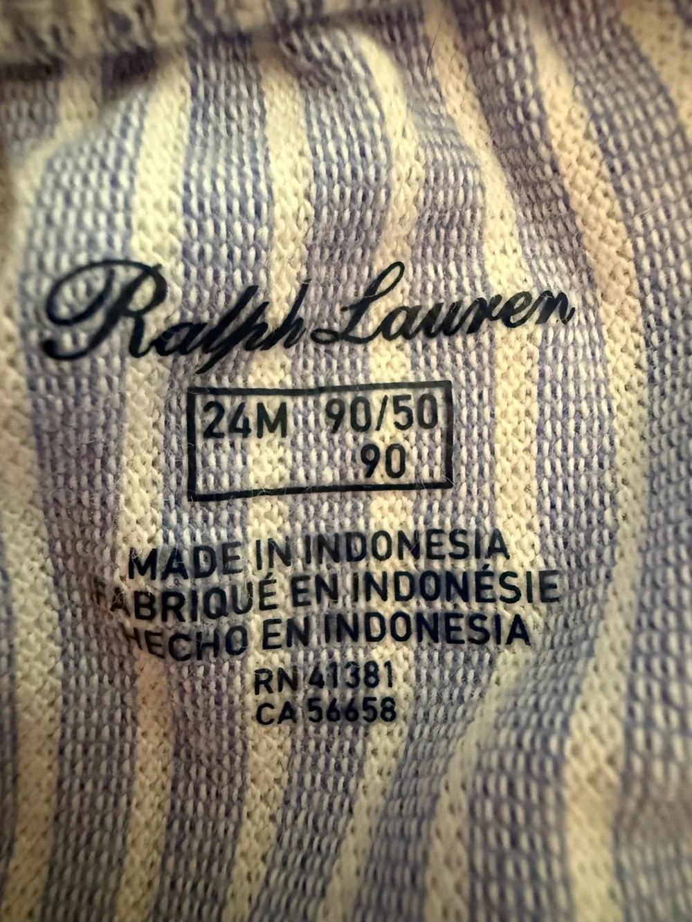 Ralph Lauren Girls 24M Blue White Striped Cotton Shirt Dress & Bloomers Set